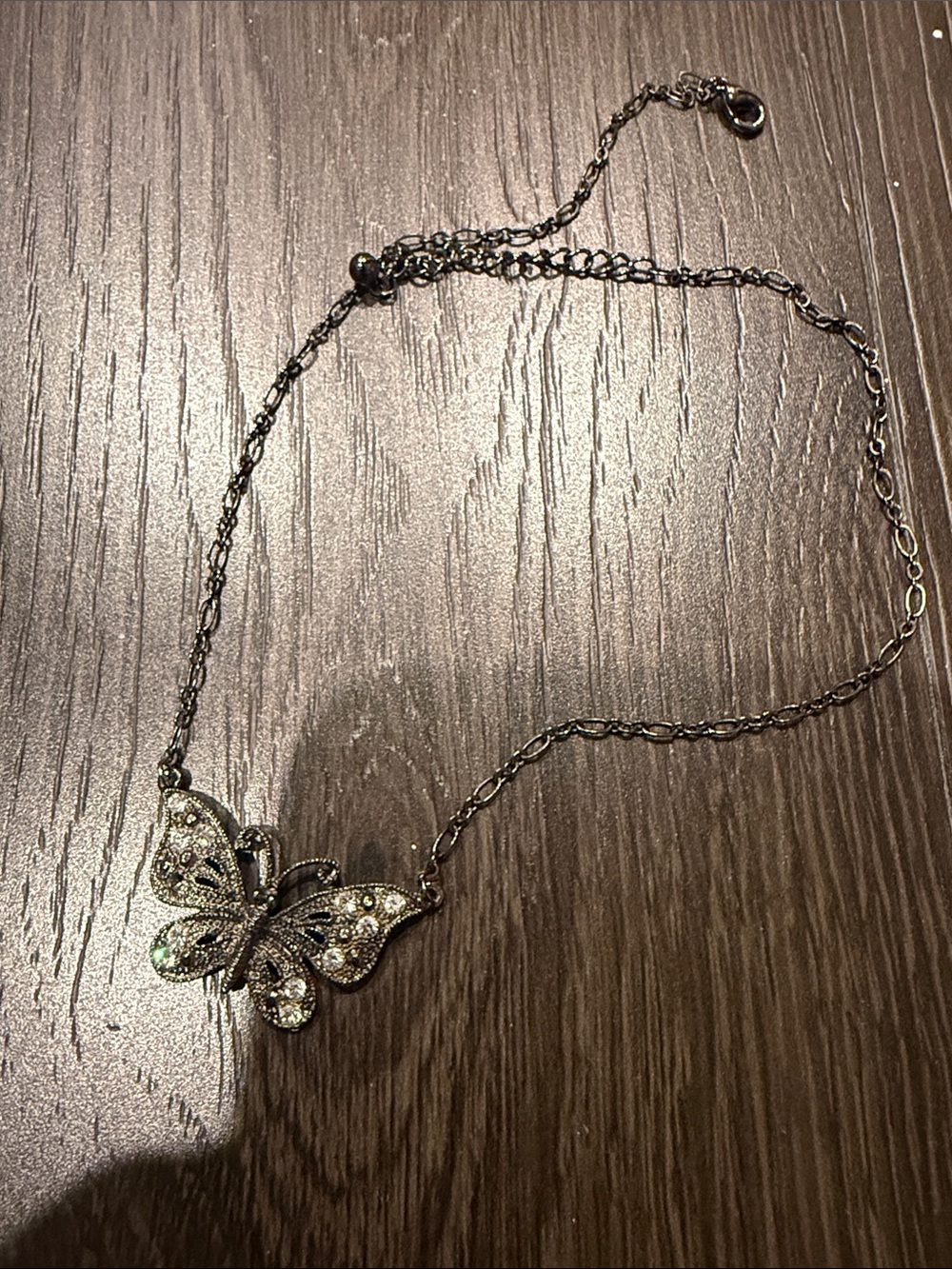 Butterfly Pendant Necklace in Antique Silver